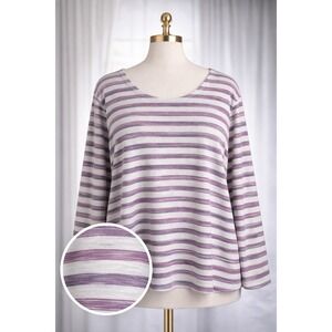 Talbots Knit Popover Top Pink Purple Striped‎ Cotton Blend Button Back Size M